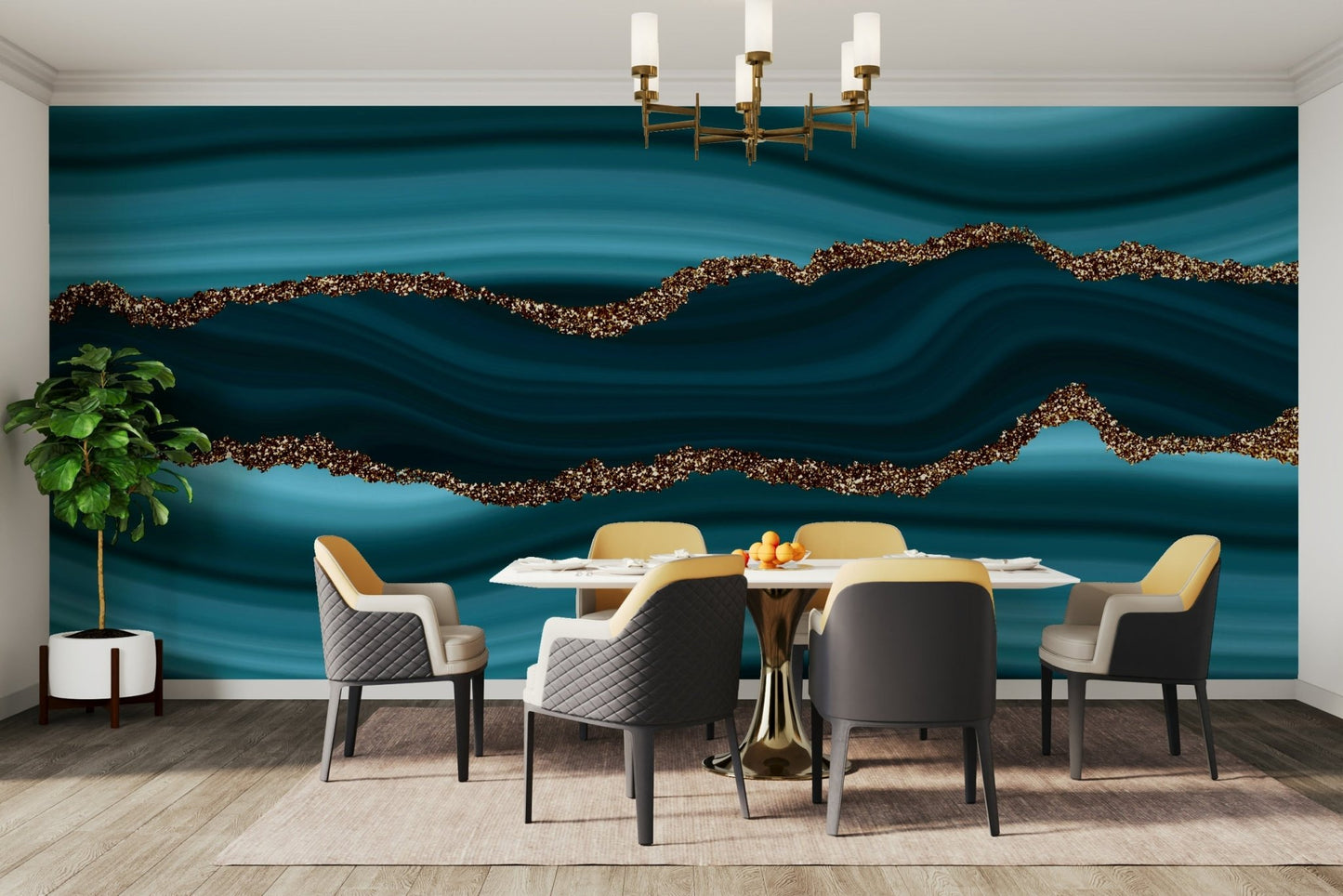 Teal & Gold River Wall Mural