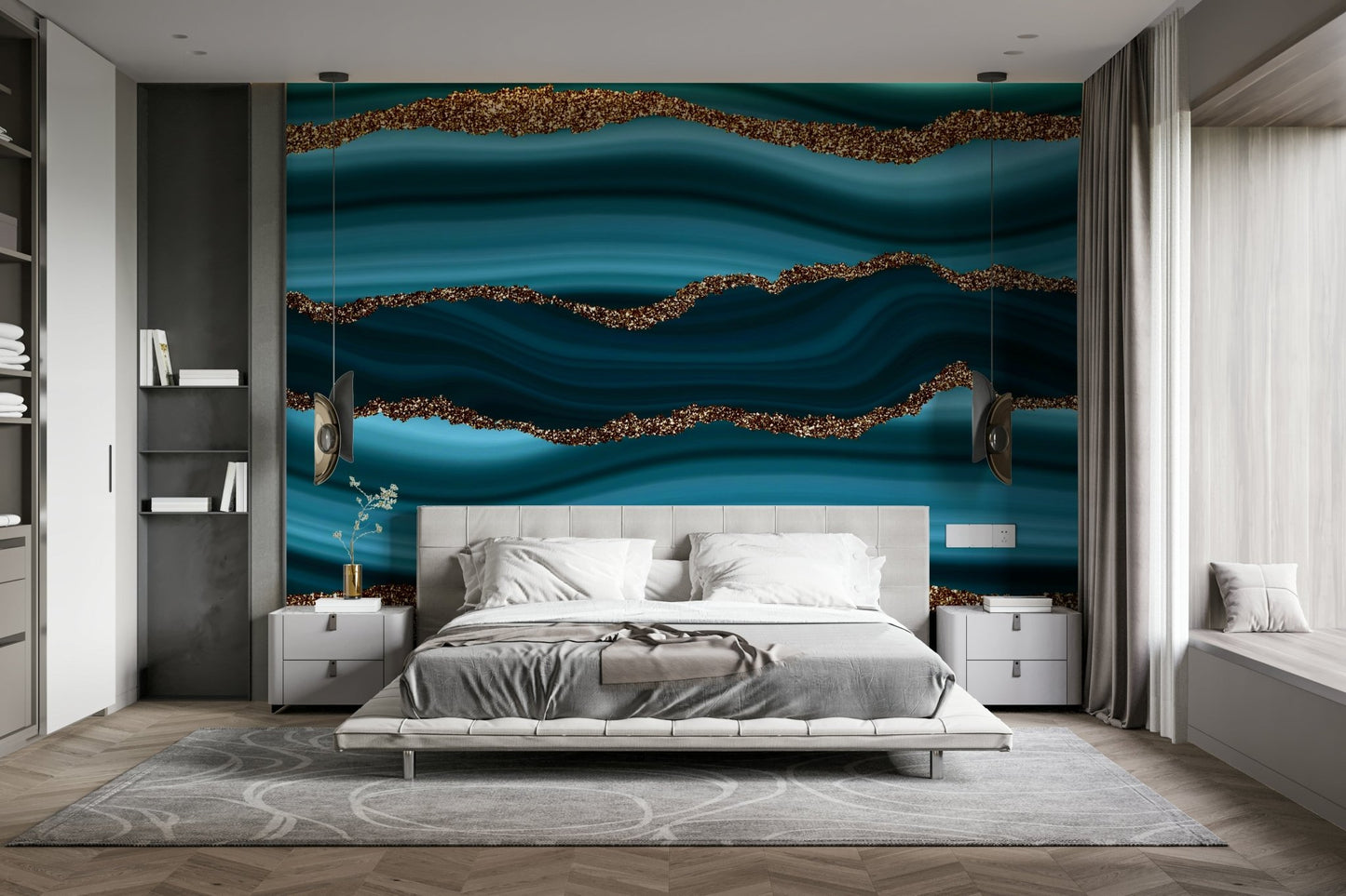 Teal & Gold River Wall Mural