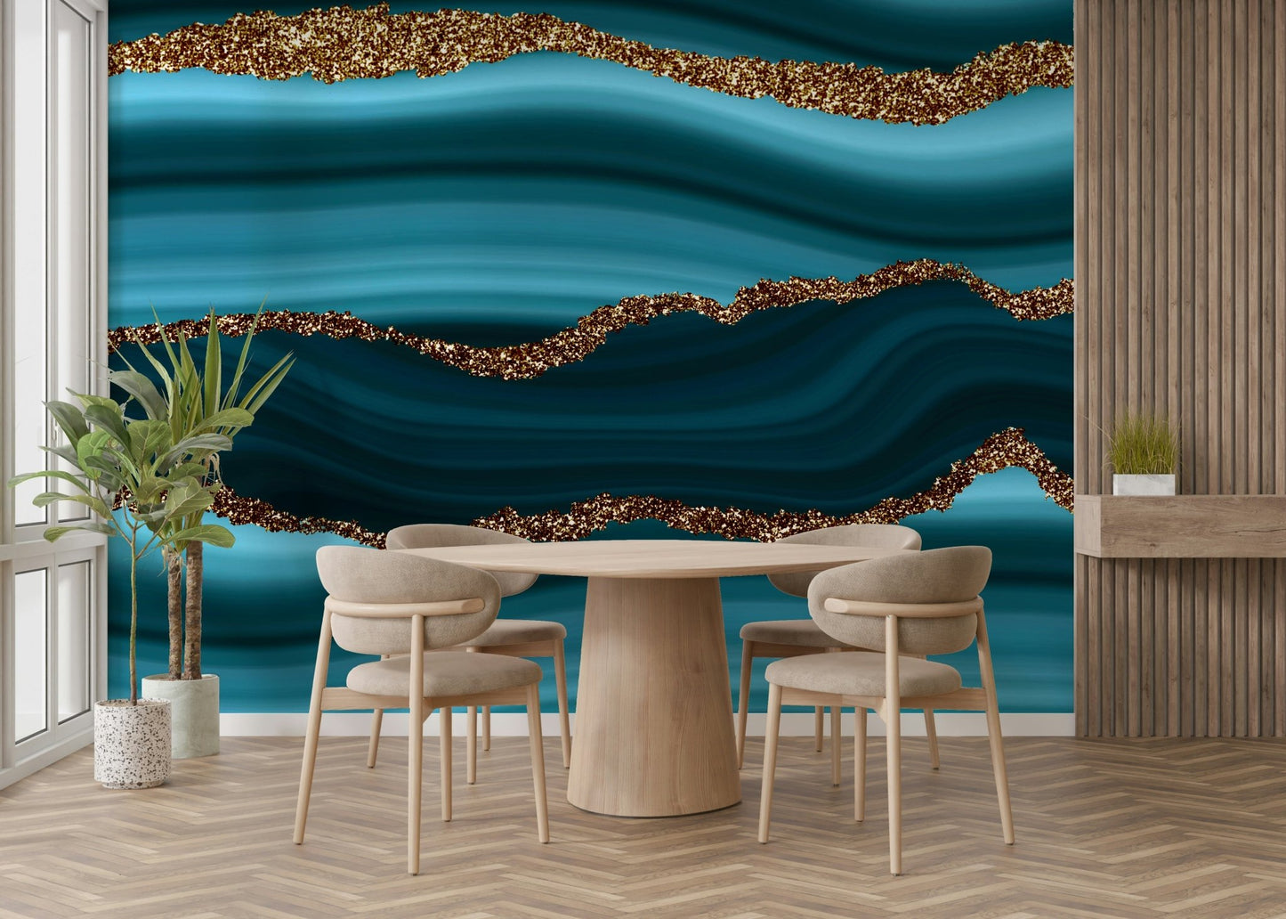 Teal & Gold River Wall Mural