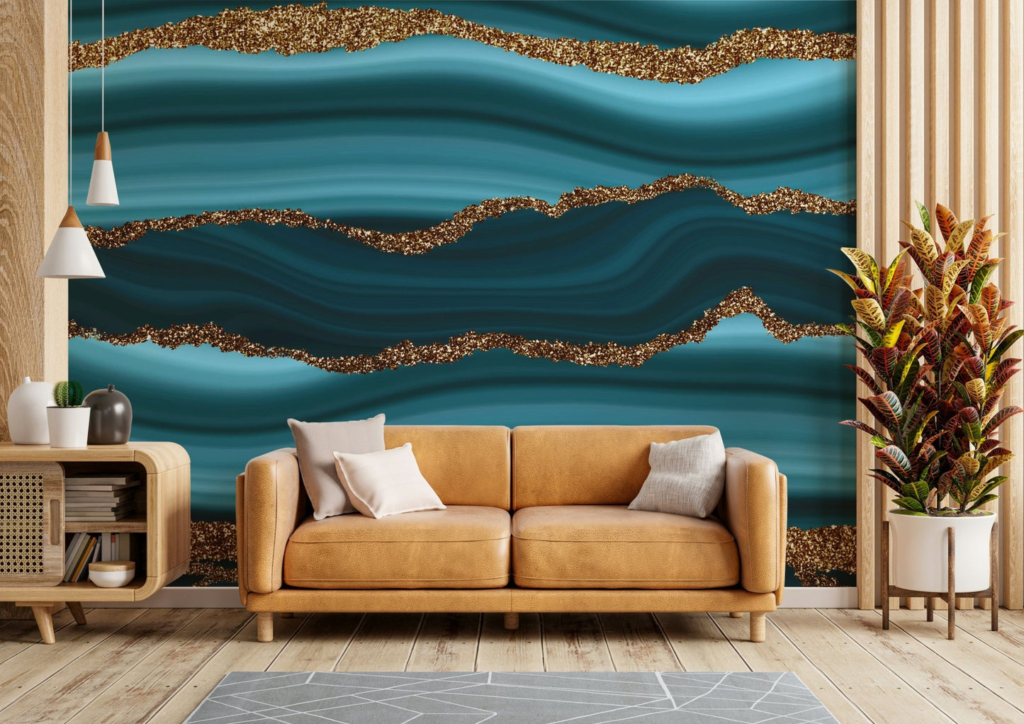 Teal & Gold River Wall Mural
