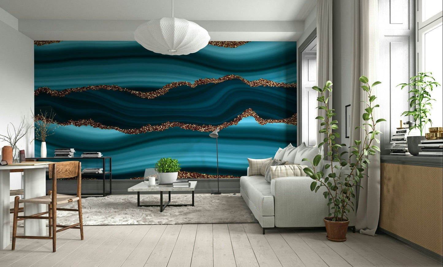 Teal & Gold River Wall Mural