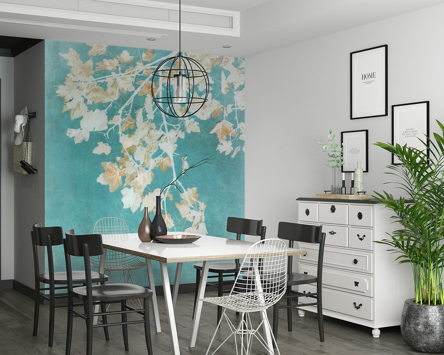 Soft mint greenery Teal Leaf Whispers dreamy wallpaper mural decor.