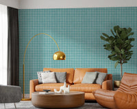 Deep sea green grid pattern with fabric look