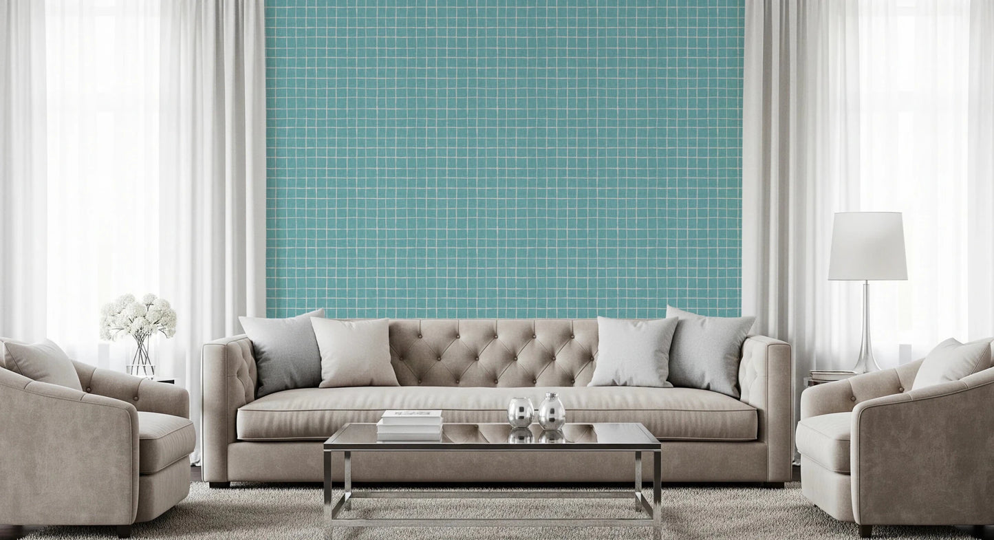 Vibrant aqua linen texture with thin white lines
