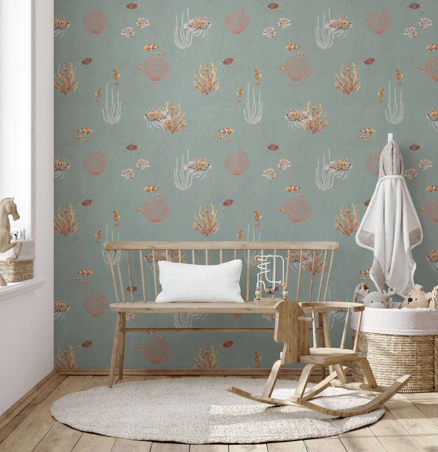 Teal oceanic wonders wallpaper mural
