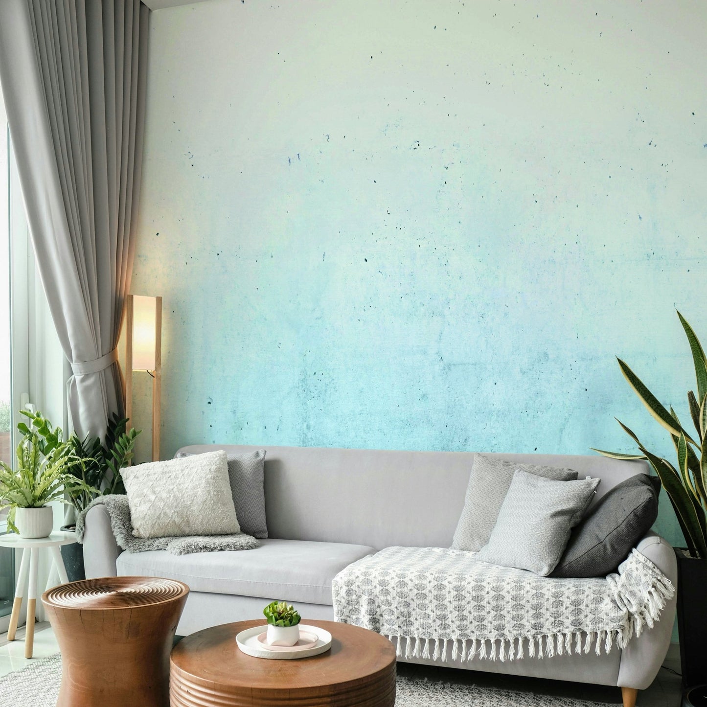 Teal Ombre on Concrete Wall Mural