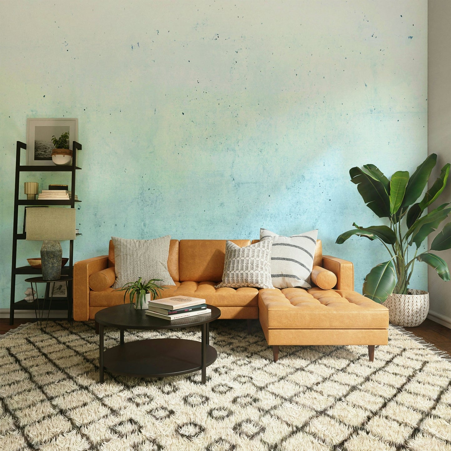 Teal Ombre on Concrete Wall Mural