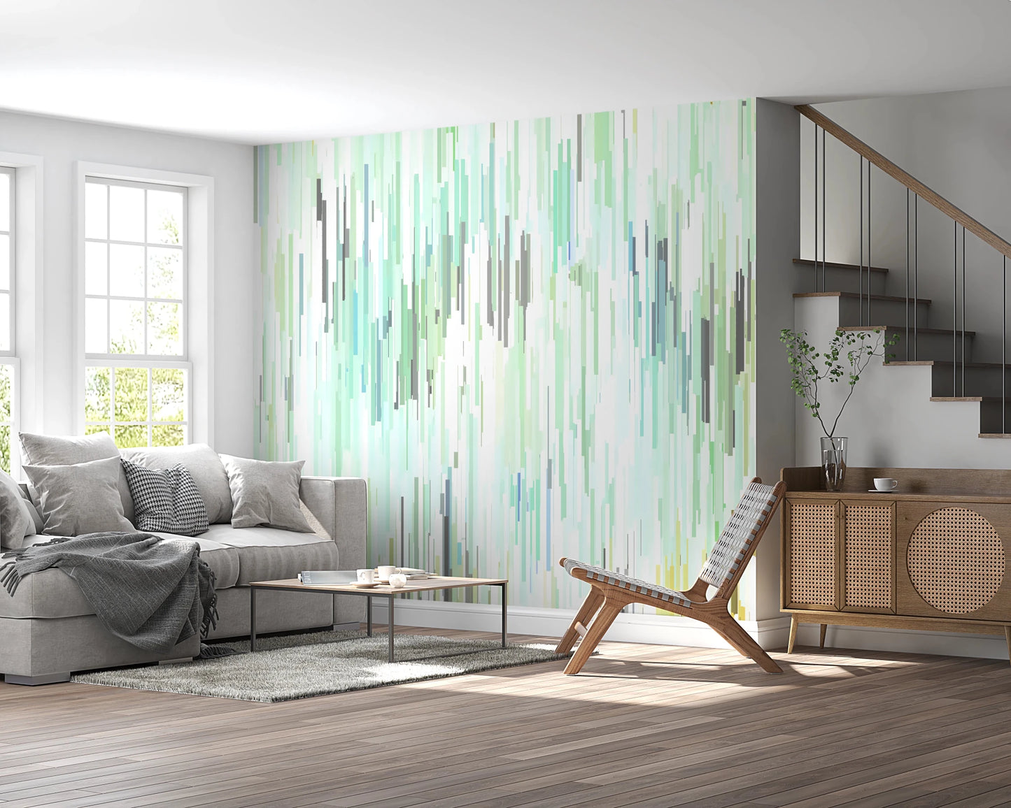 Office home wall finished in Spring Fall Wall Mural with mint teal pattern