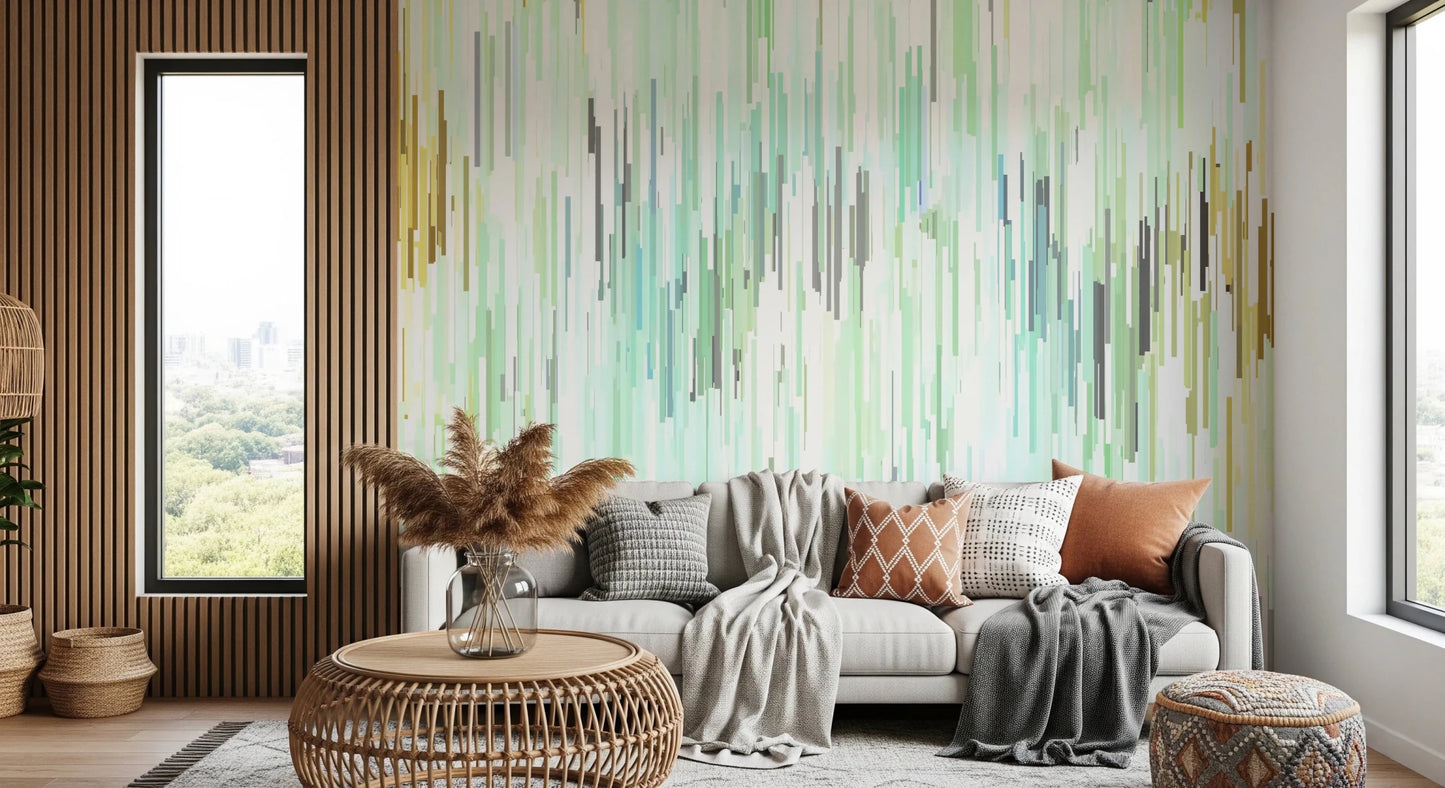 Hallway featuring Teal Rain Geometric wall mural with layered abstract lines