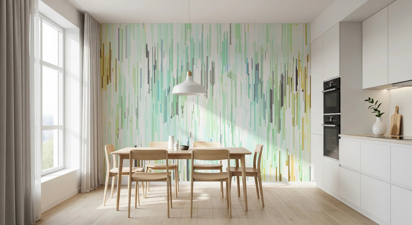 Teal Rain Geometric Spring Fall  Wall Mural