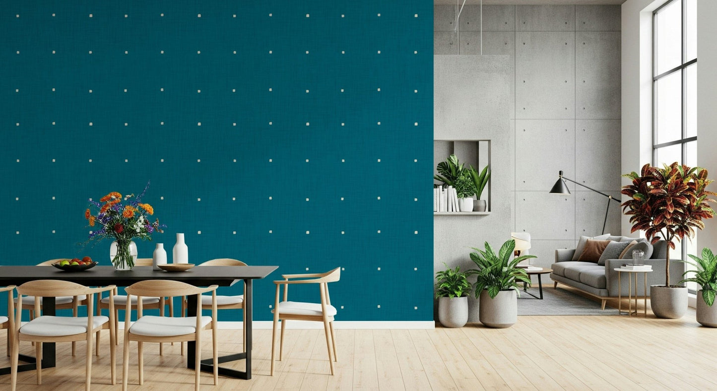 Artistic Teal Texture Grid dotted accent wall.