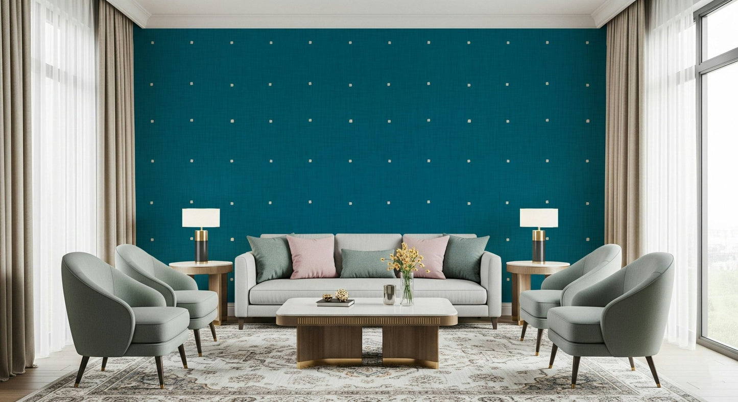 Self-adhesive Teal Texture Grid wall covering.