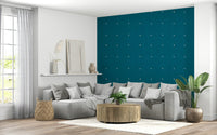 Textured Teal Grid wallcovering, cream spots.