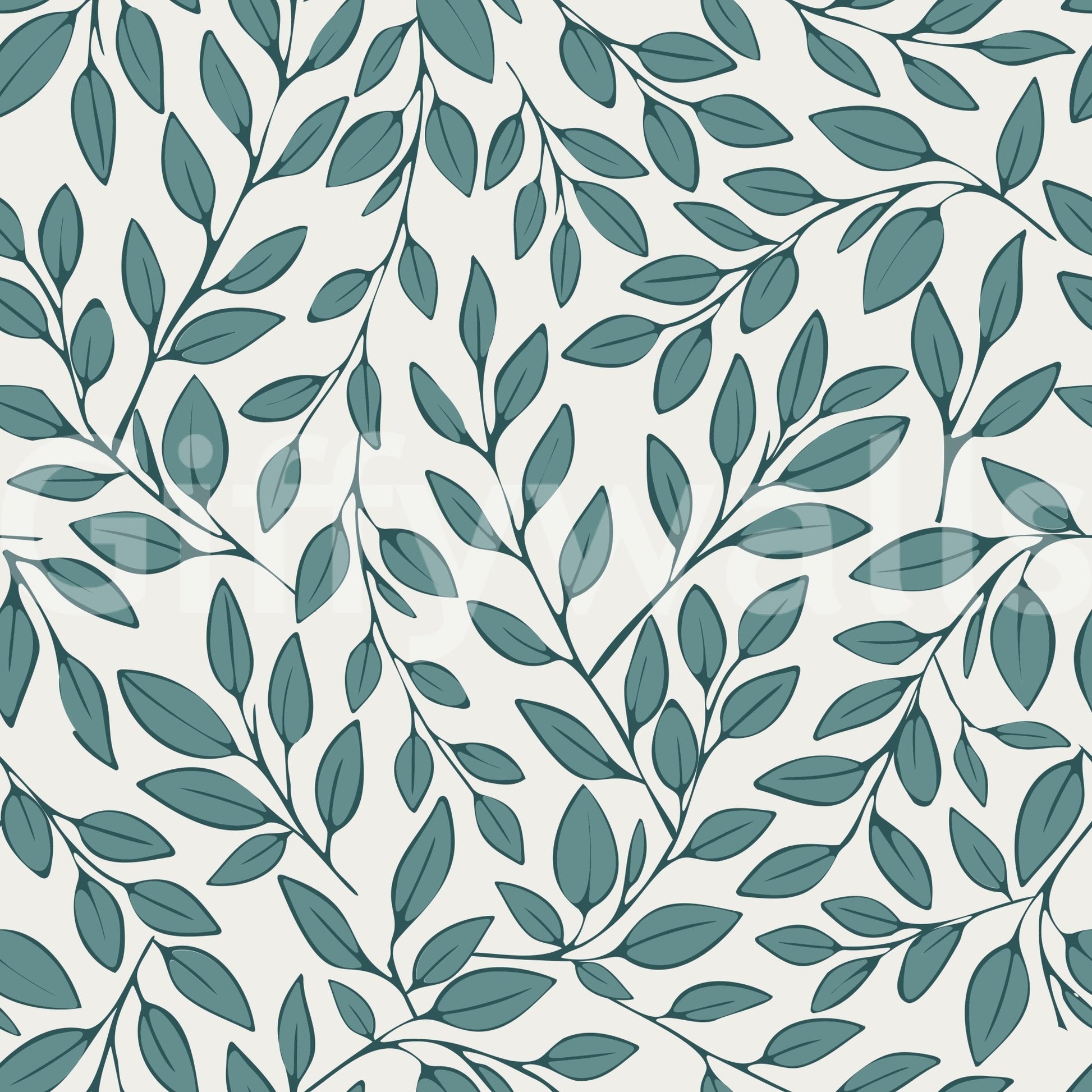 Subtle botanical vine wallpaper in teal tones with repeating leaf design, GD8230