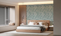 Bedroom interior complemented by soft vine wallpaper in fresh teal tones, GD8230