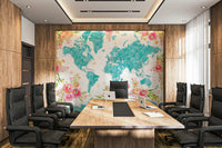 Watercolor map in teal tones decor

