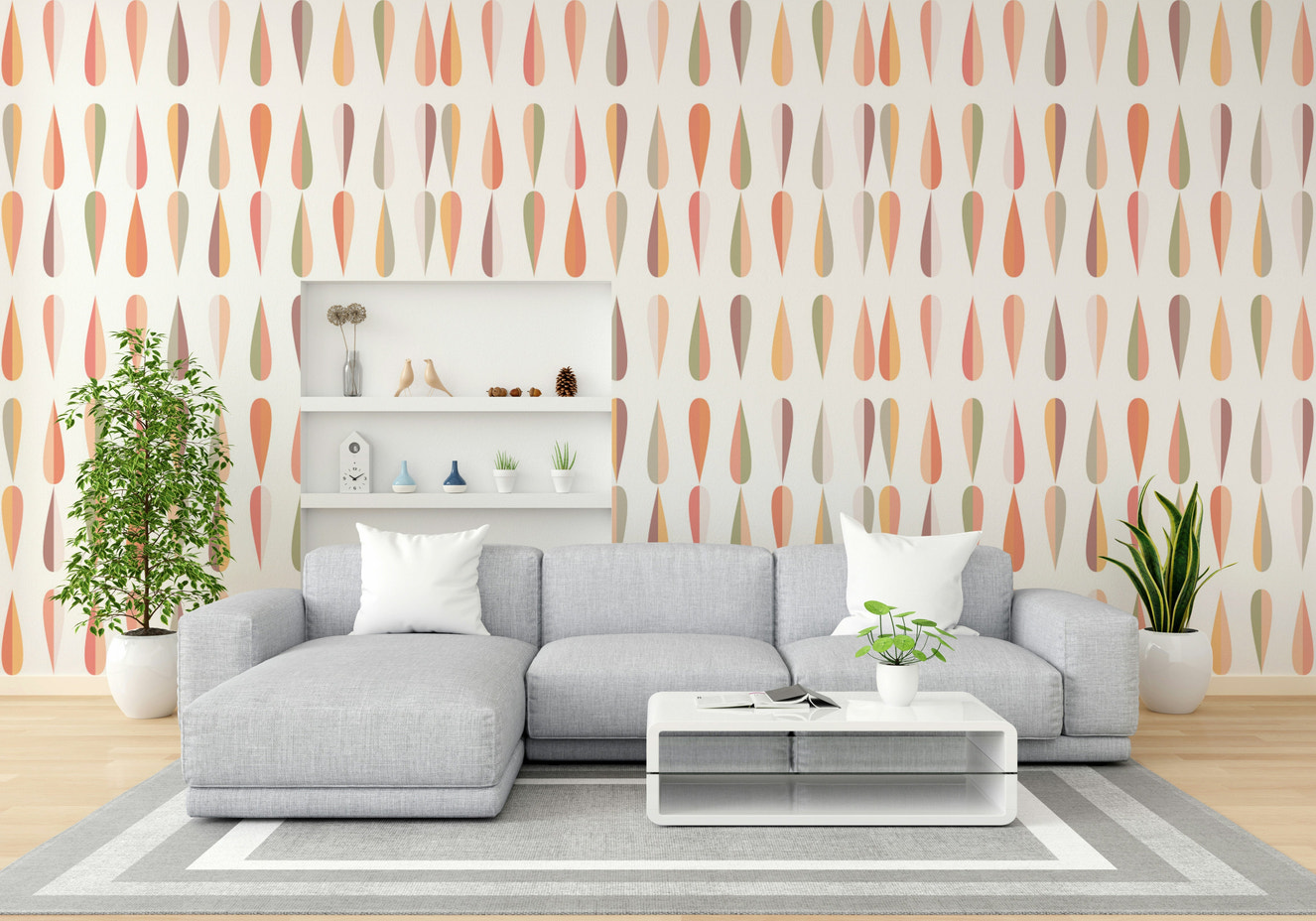 A wall mural of a peaceful teardrop pattern.

