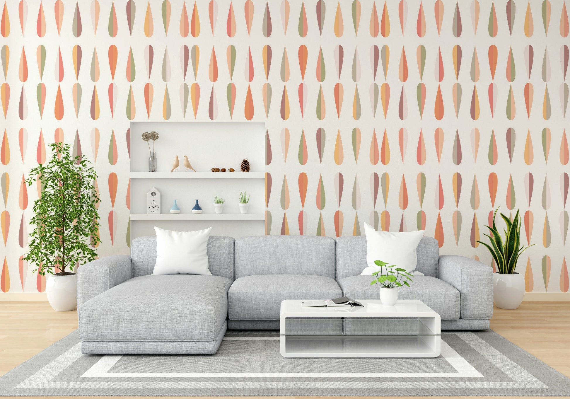 A wall mural of a peaceful teardrop pattern.

