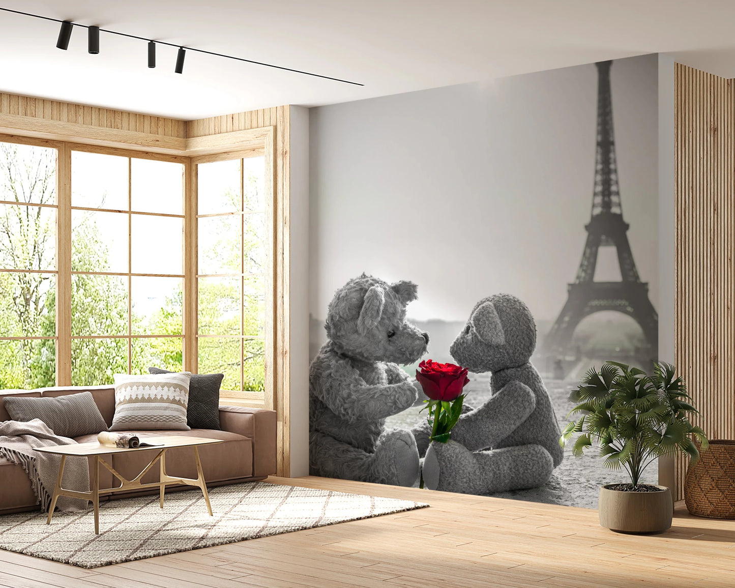 Hallway with Teddy Bears in Love wall mural and soft romance art