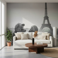 Living room showing Teddy Bears in Love wall mural in Paris scene