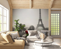 Living room with Teddy Bears in Love wall mural and Eiffel backdrop