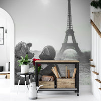 Hallway styled with Teddy Bears in Love wall mural and red rose
