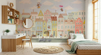 Teddy's Town Wall Mural used as a focal point in a day-care hall wallpaper.