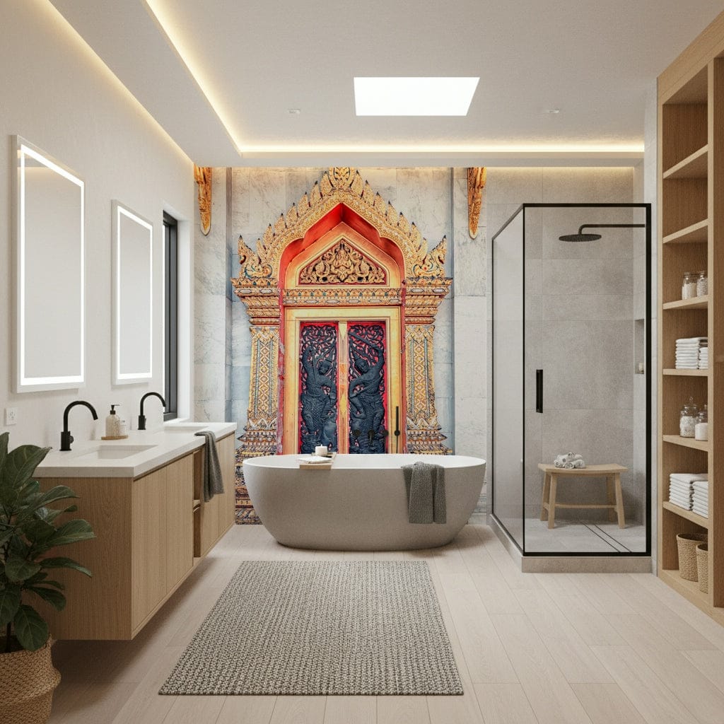 Temple Gate's Grandeur wall mural used in a peaceful prayer room., GD7450