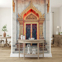 Majestic stone pillars in Temple Gate's Grandeur wallpaper for halls., GD7450