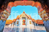 Bright Temple of Dawn wall mural showing layered roofs and detailed entry arches, GD7938