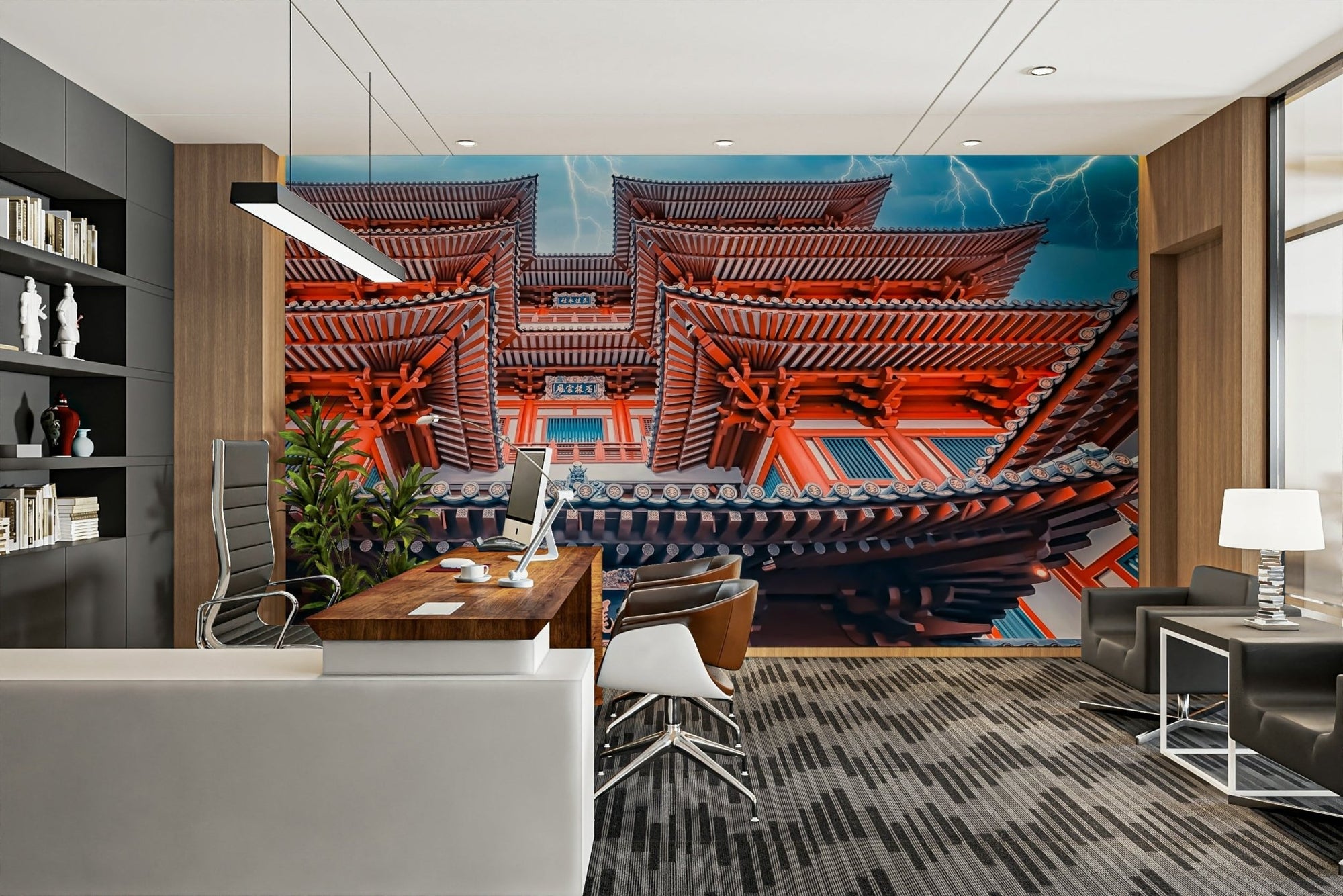Epic Temple of Thunder Wall Mural with lightning strikes GD5026
