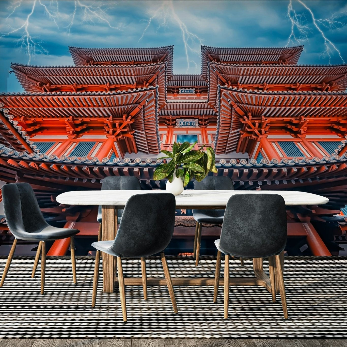 Grand Temple of Thunder Wall Mural during a heavy storm GD5026