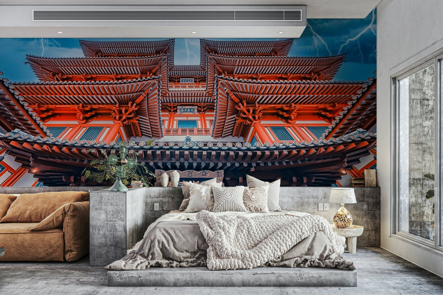 Bold Temple of Thunder Wall Mural under flashing skies GD5026