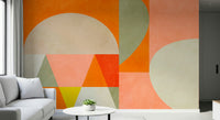 A graceful modern abstract wall mural in warm, earth tones.

