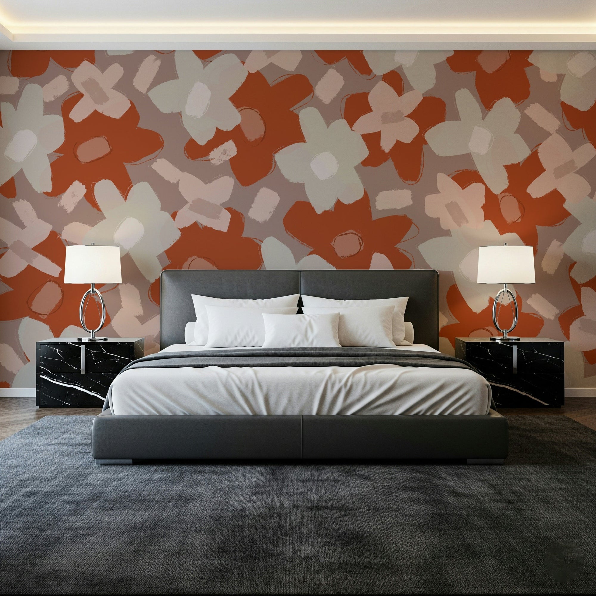 A beautiful earthy floral wallpaper mural for a modern home., GD5220