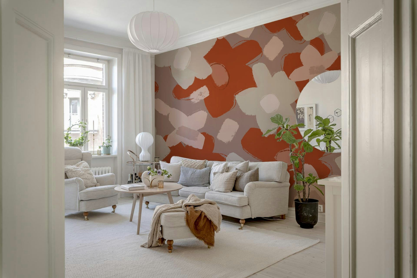 A classic soft floral wallpaper for walls.