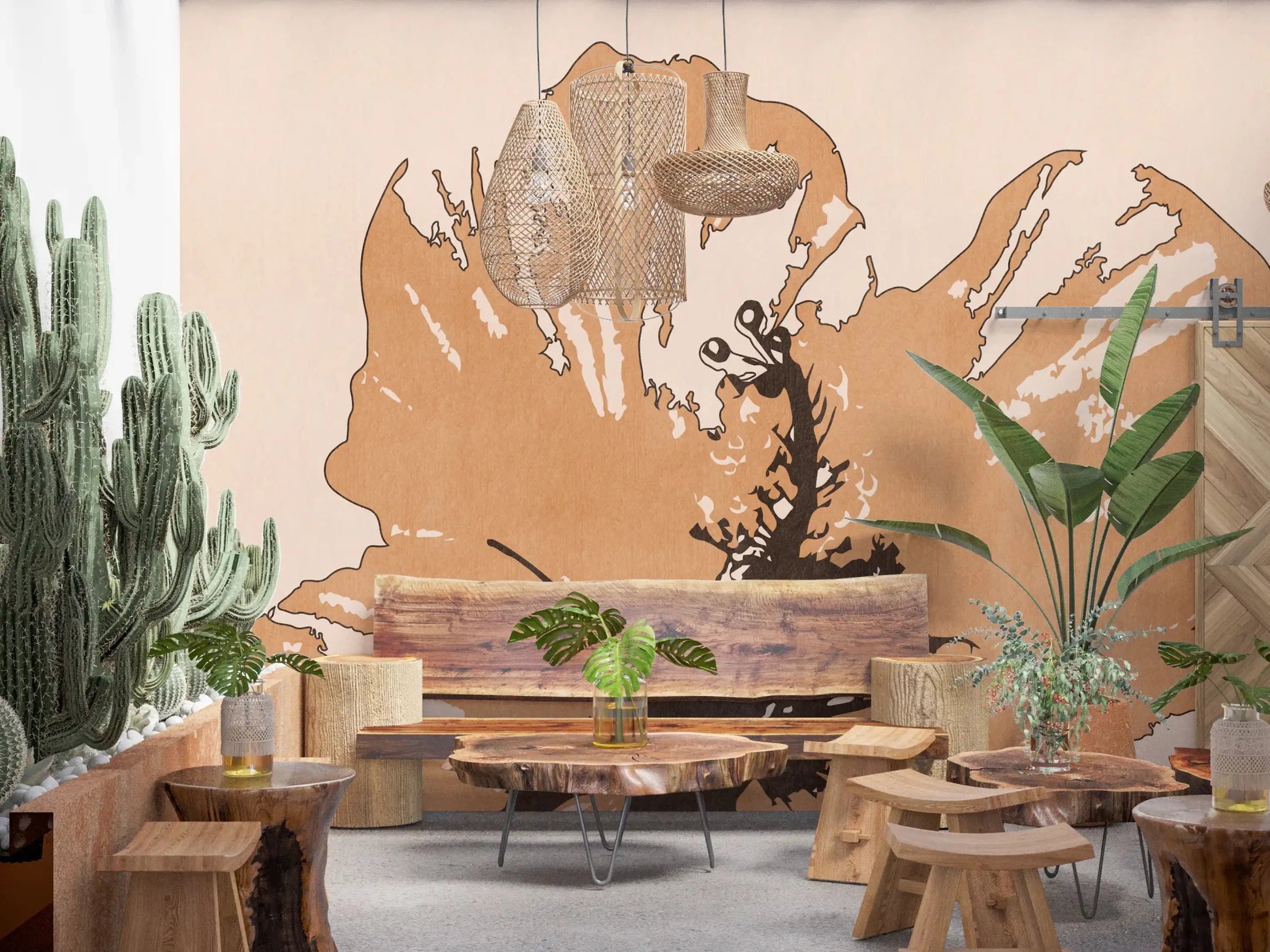 Minimal composition frames Terra Bloom Silhouette wall mural with clean spacing