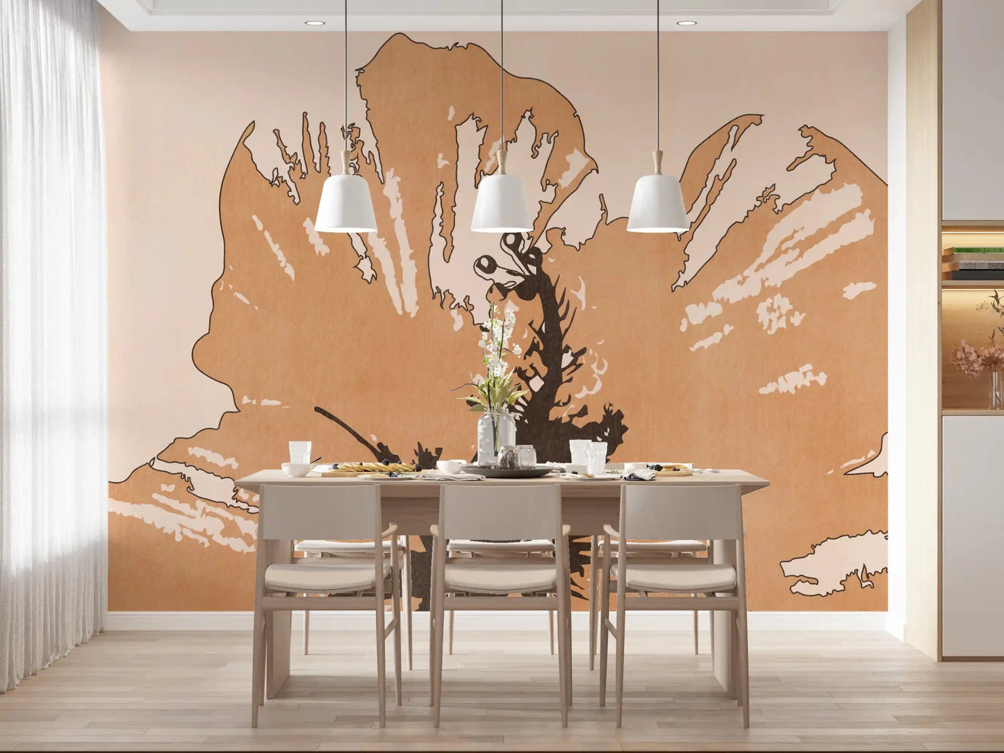 Charcoal-centered bloom artwork marks Terra Bloom Silhouette wall mural