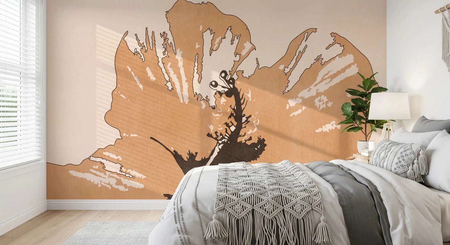 Dark floral contrast defines Terra Bloom Silhouette wall mural in a bedroom