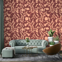 Earthy flower pattern wallpaper in natural hues

