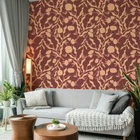 Warm-toned botanical wallpaper with blooming flowers

