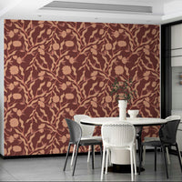 Organic floral wallpaper in terra cotta and cream

