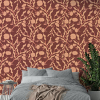 Blooming botanical wallpaper with terracotta tones

