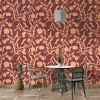 Nature-inspired wallpaper with stylized warm florals

