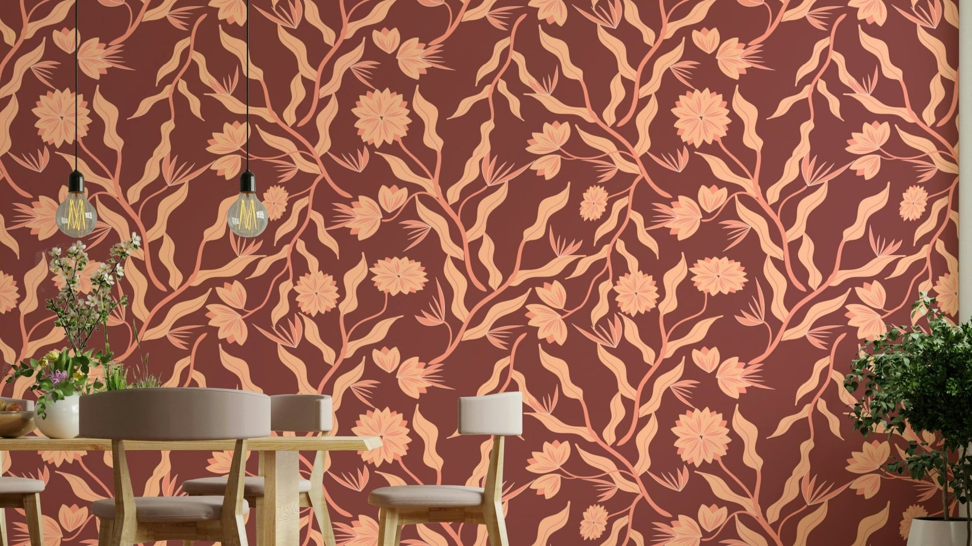 Terracotta-inspired floral wallpaper in modern style

