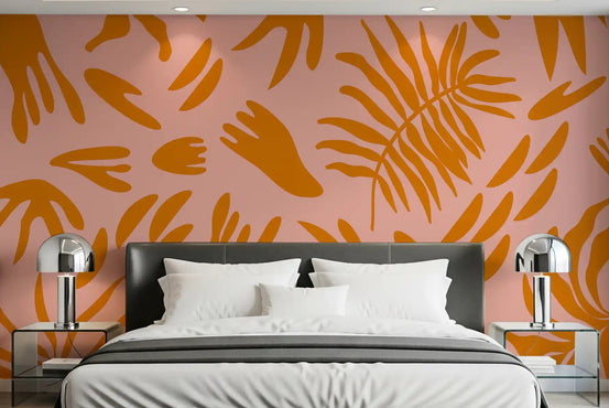 Bedroom styled with Terra & Blush Flora Wall Mural in terra leaf tonesGD9159