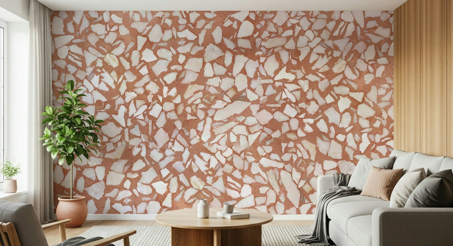 Intricate Terracotta Terrazzo print wallpaper project.