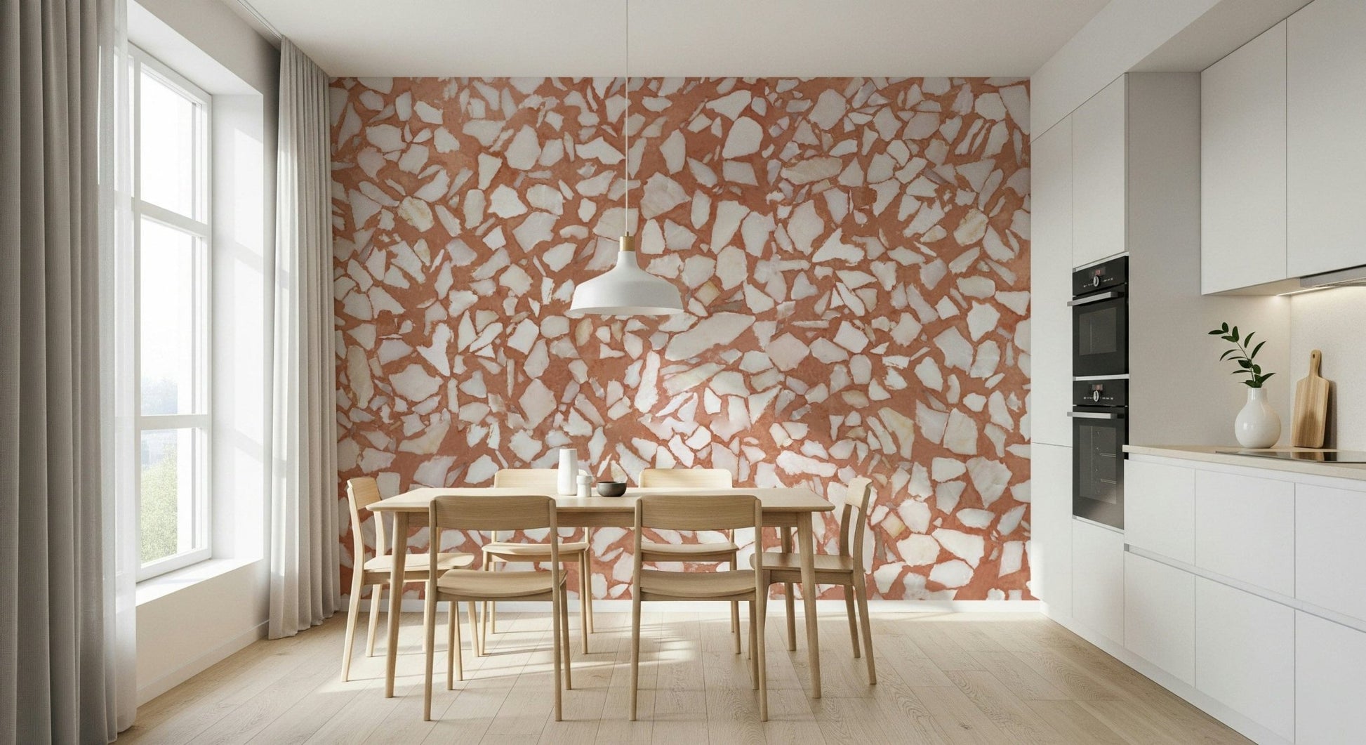 Packed Stone chip wall mural for unique kitchen.