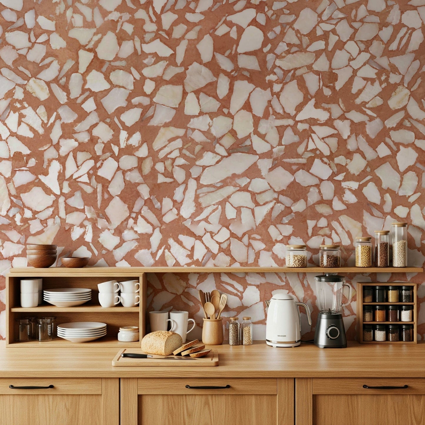 Bold Terracotta Terrazzo pattern wallpaper for impact design.