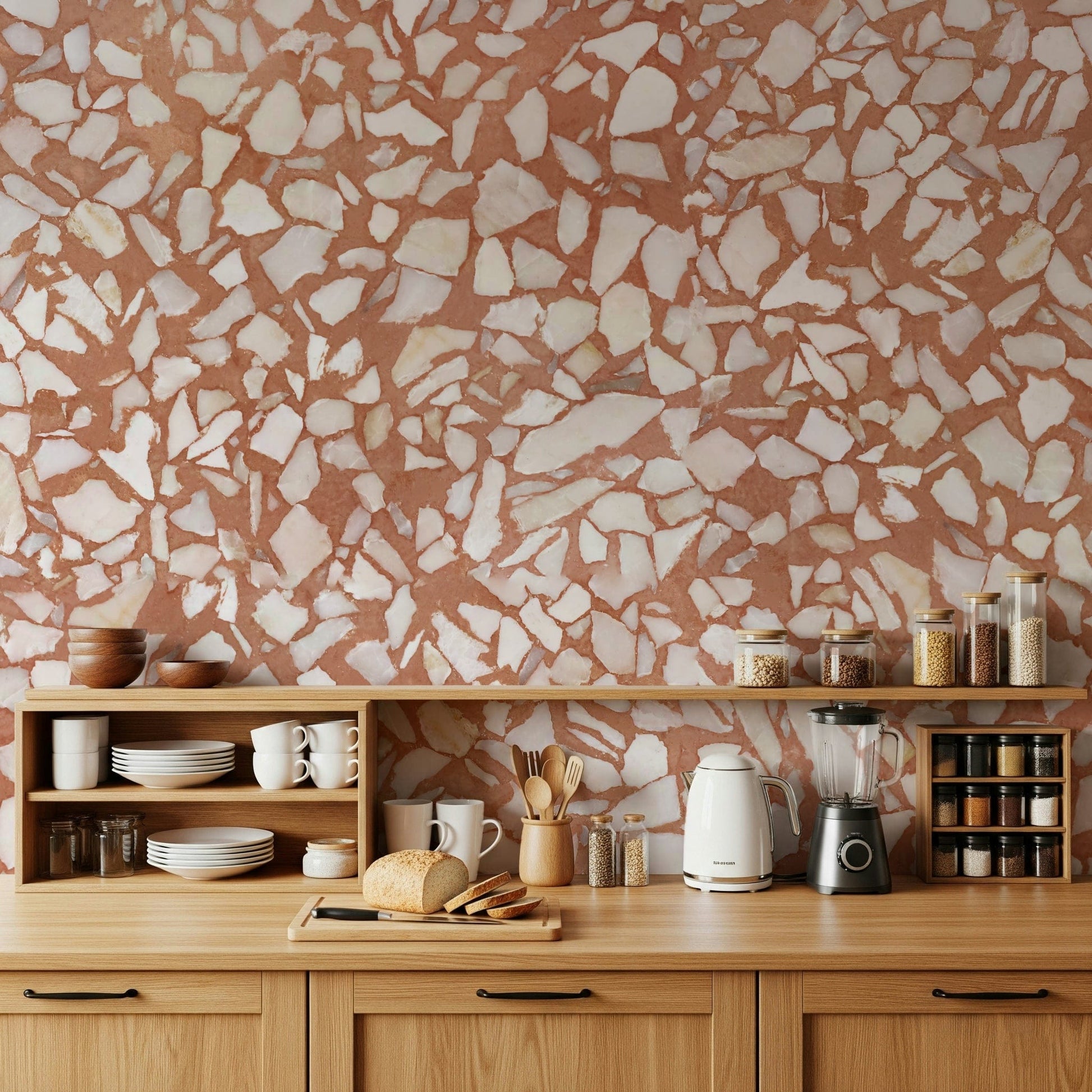 Bold Terracotta Terrazzo pattern wallpaper for impact design.